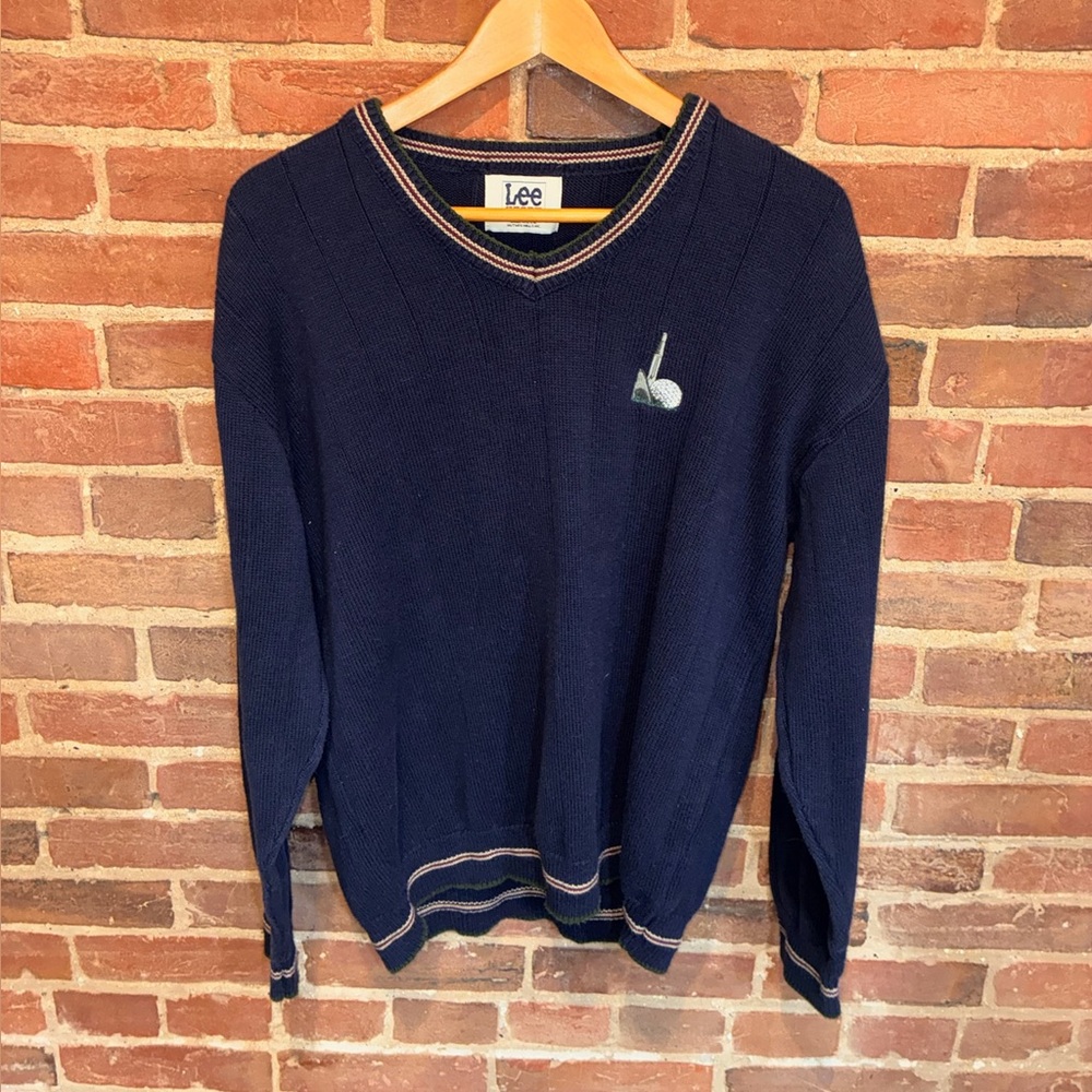 Lee Men's Dark Blue V-Neck Vintage‎ Golf Sweater